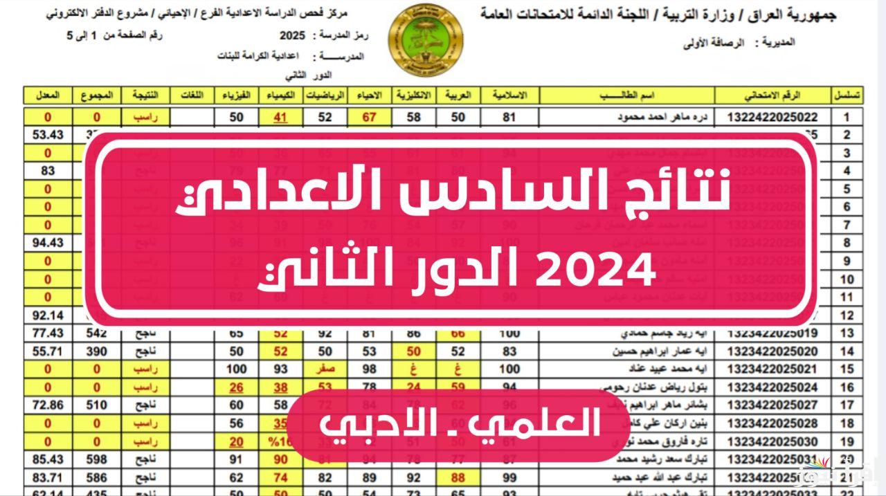نتائج السادس الاعدادي 2024 الدور الثاني (علمي-ادبي) بالاسم والرقم الامتحاني عبر موقع وزارة التربية العراقية