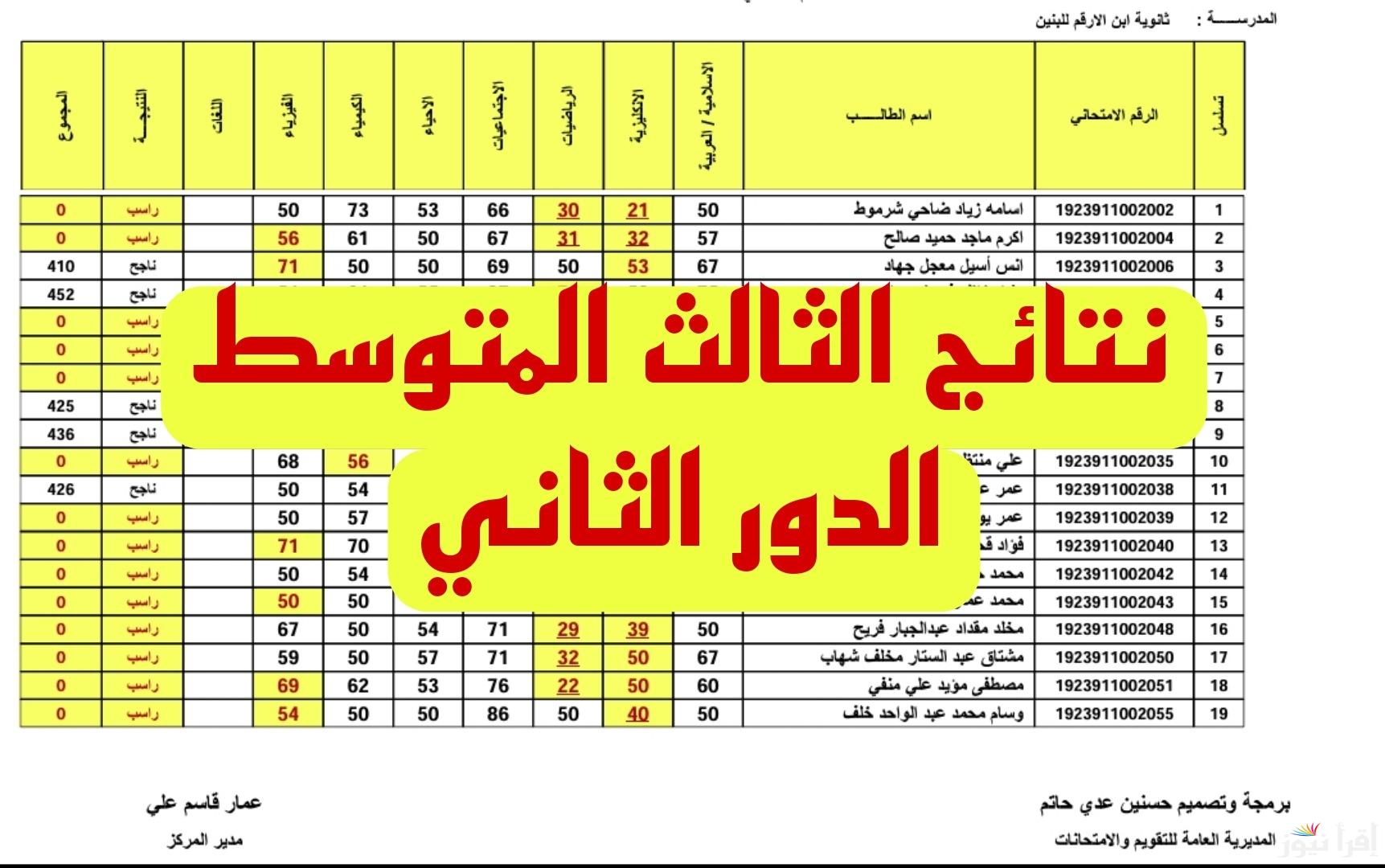 استخراج نتائج الثالث متوسط الدور الثاني 2024 بالرقم الامتحاني pdf موقع نتائجنا