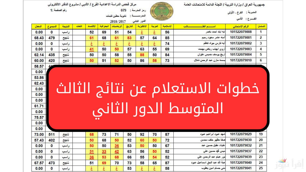 رابط نتائج الثالث المتوسط 2024 الدور الثاني pdf البصرة وبغداد وكركوك وكل المحافظات عبر موقع نتائجنا