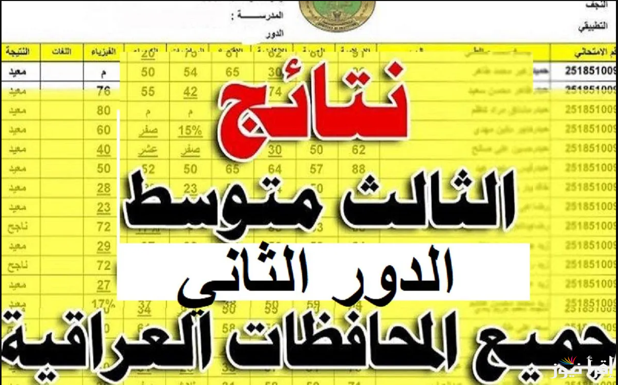 رابط نتائج الثالث متوسط الدور الثاني في العراق لعام 2024 PDF بالاسم عبر موقع نتائجنا results.mlazemna.com.. موعد إعلان النتيجة للطلاب