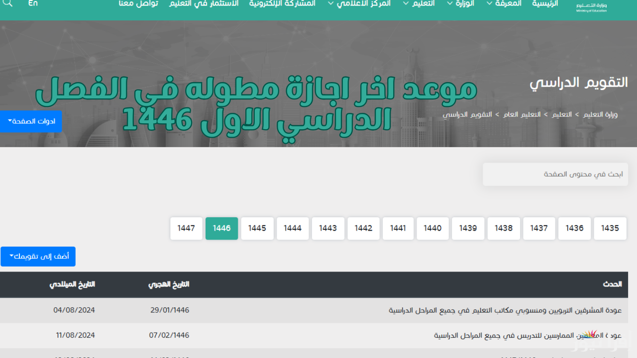 متى موعد اخر اجازة مطوله في الفصل الدراسي الاول 1446 “تفاصيل الإجازات في العام الدراسي 1446”