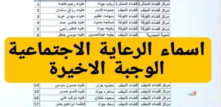 كشوفات الأن .. أسماء المشمولين في الرعاية الاجتماعية 2025 pdf العراق الوجبة الأخيرة والشروط المطلوبة للتقديم spa.gov.iq