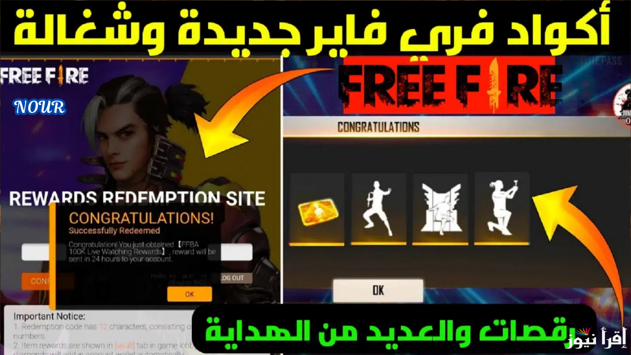 أكواد فري فاير مجانية Garena Free Fire Max Codes استبدال بالسكنات والحزم بمناسبة رأس السنة 2025