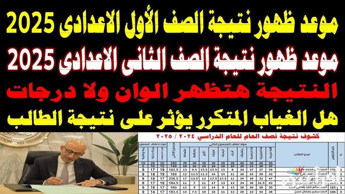 1&2 اعدادي .. نتيجة الصف الاول والثاني الاعدادي 2025 بالاسم ورقم الجلوس الكترونيا عبر موقع وزراه التربية والتعليم فور ظهورها