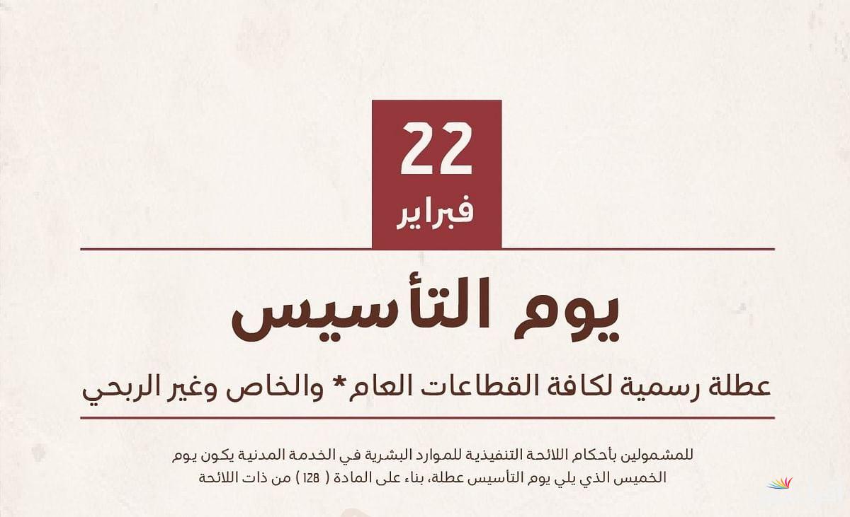موعد يوم التأسيس السعودي 2025 \ 1446 والعطلات الرسمية المحددة لكافة القطاعات