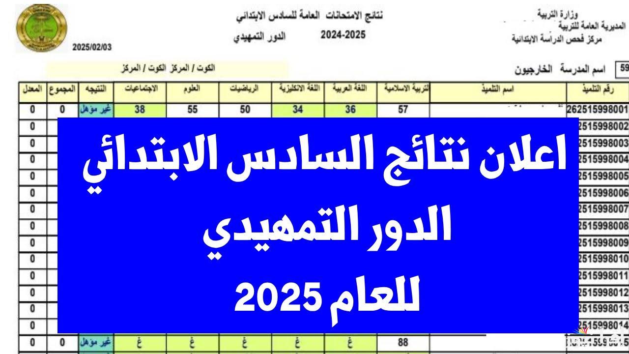 رابط مباشر.. نتائج السادس الابتدائي التمهيدي 2025 الفصل الدراسي الأول في العراق