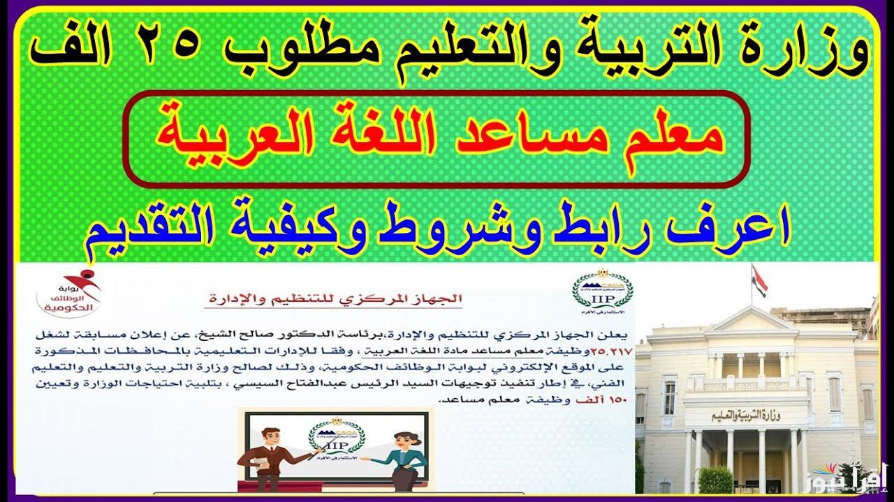25 الف من جميع المحافظات.. التسجيل في مسابقة معلم مساعد لغة عربية عبر بوابة الوظائف الحكومية وأبرز الشروط والأوراق المطلوبة