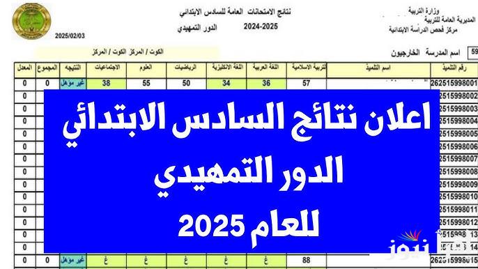 6 ابتدائي .. رابط نتائج السادس الابتدائي 2025 في العراق results.mlazemna.com عبر موقع نتائجنا pdf الرسمي