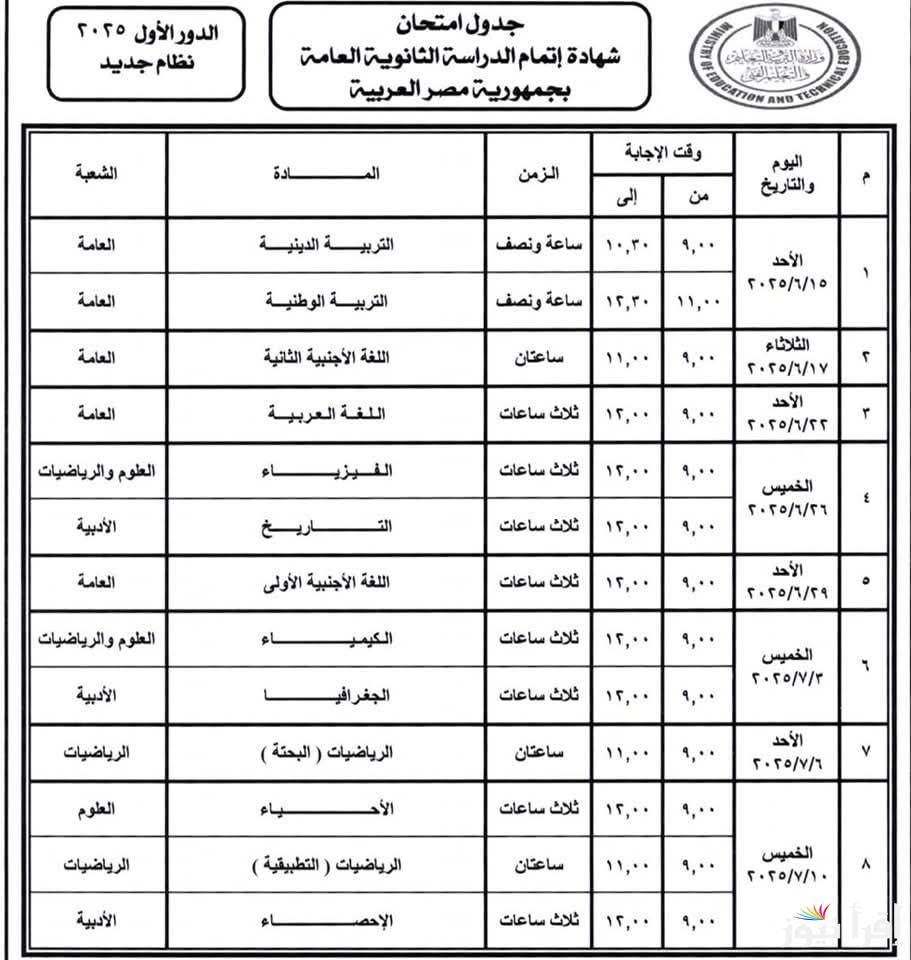 عاجل ورسمياً … التعليم تعلن موعد امتحانات الترم الثاني 2025 لطلاب النقل والشهادة الثانوية العامة