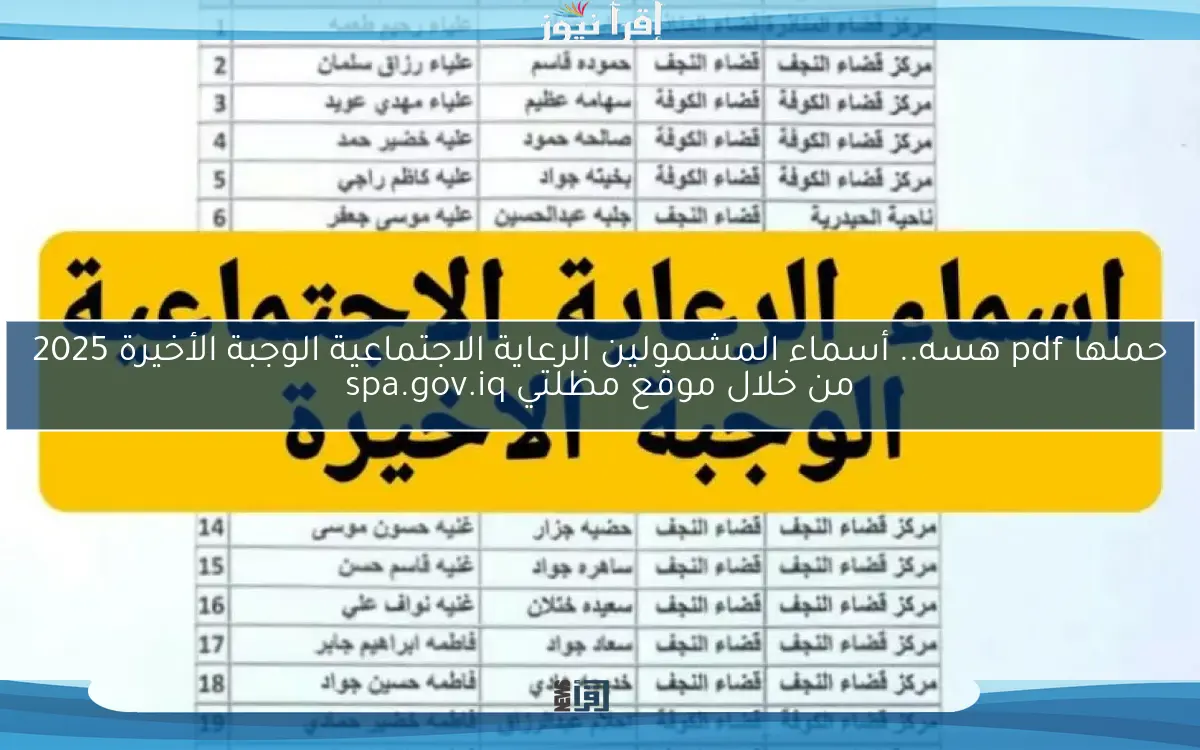 حملها pdf هسه.. أسماء المشمولين الرعاية الاجتماعية الوجبة الأخيرة 2025 من خلال موقع مظلتي spa.gov.iq