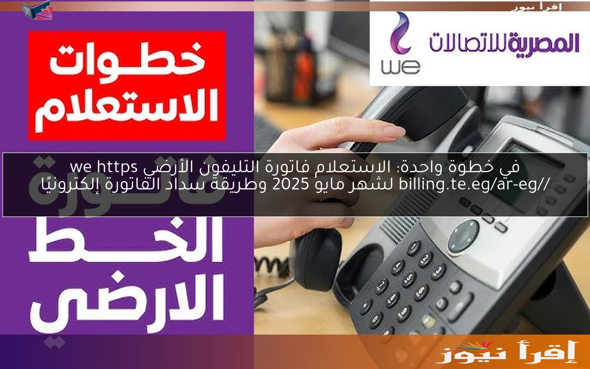 في خطوة واحدة: الاستعلام فاتورة التليفون الأرضي we https //billing.te.eg/ar-eg لشهر مايو 2025 وطريقة سداد الفاتورة إلكترونيًا