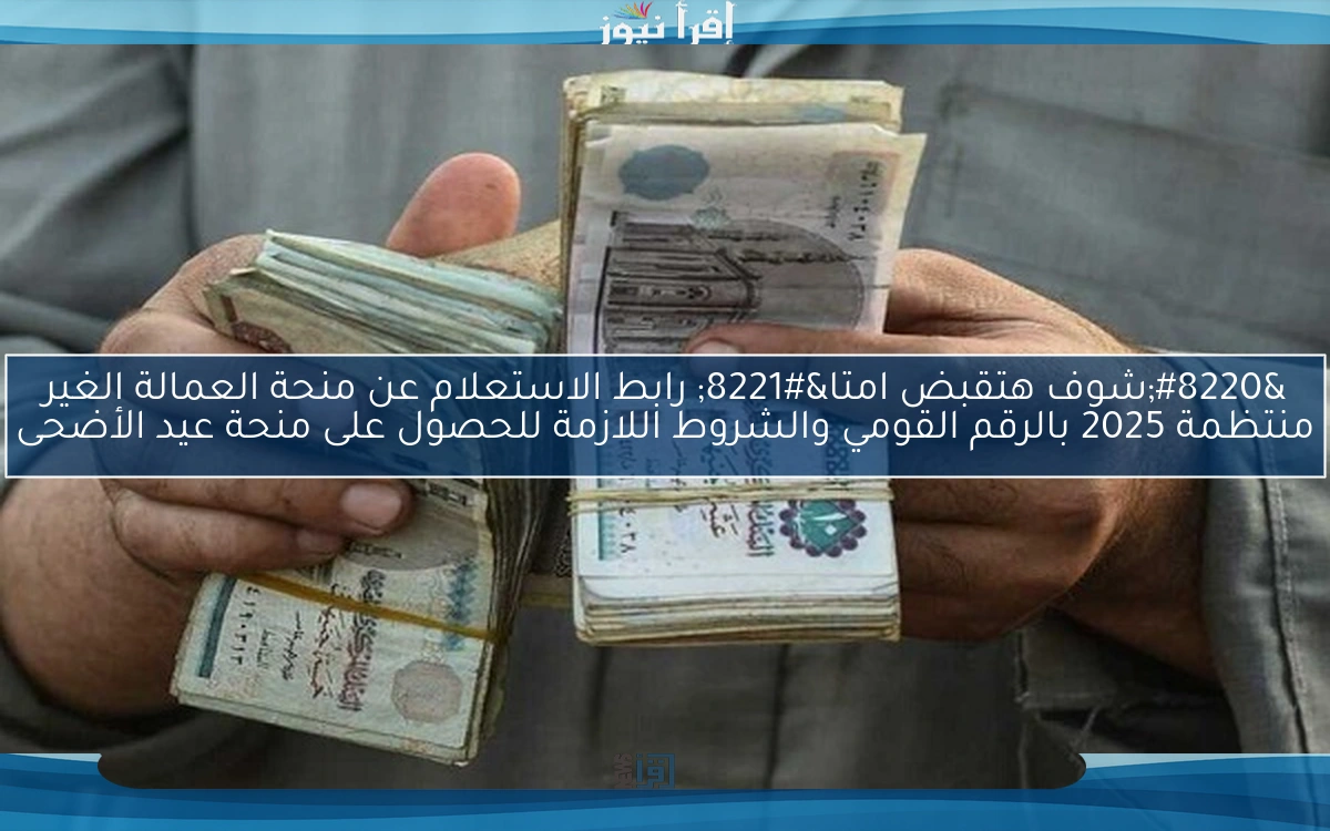 “شوف هتقبض امتا” رابط الاستعلام عن منحة العمالة الغير منتظمة 2025 بالرقم القومي والشروط اللازمة للحصول على منحة عيد الأضحى
