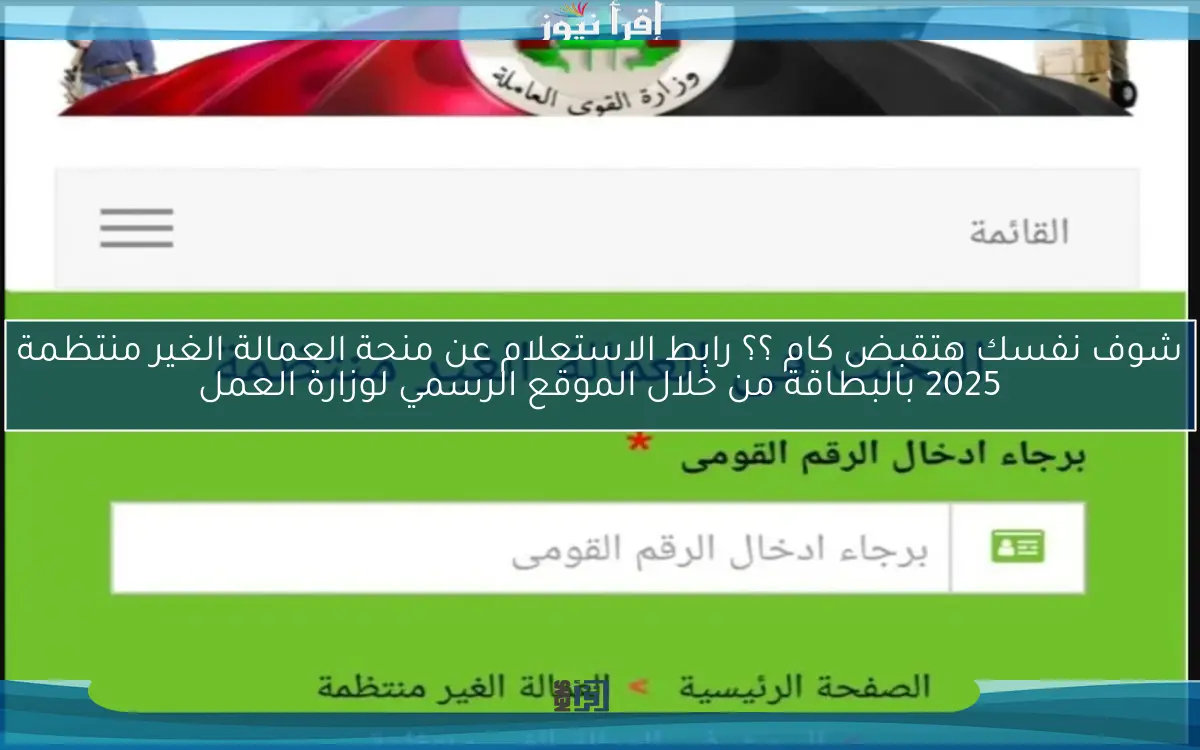 شوف نفسك هتقبض كام ؟؟ رابط الاستعلام عن منحة العمالة الغير منتظمة 2025 بالبطاقة من خلال الموقع الرسمي لوزارة العمل