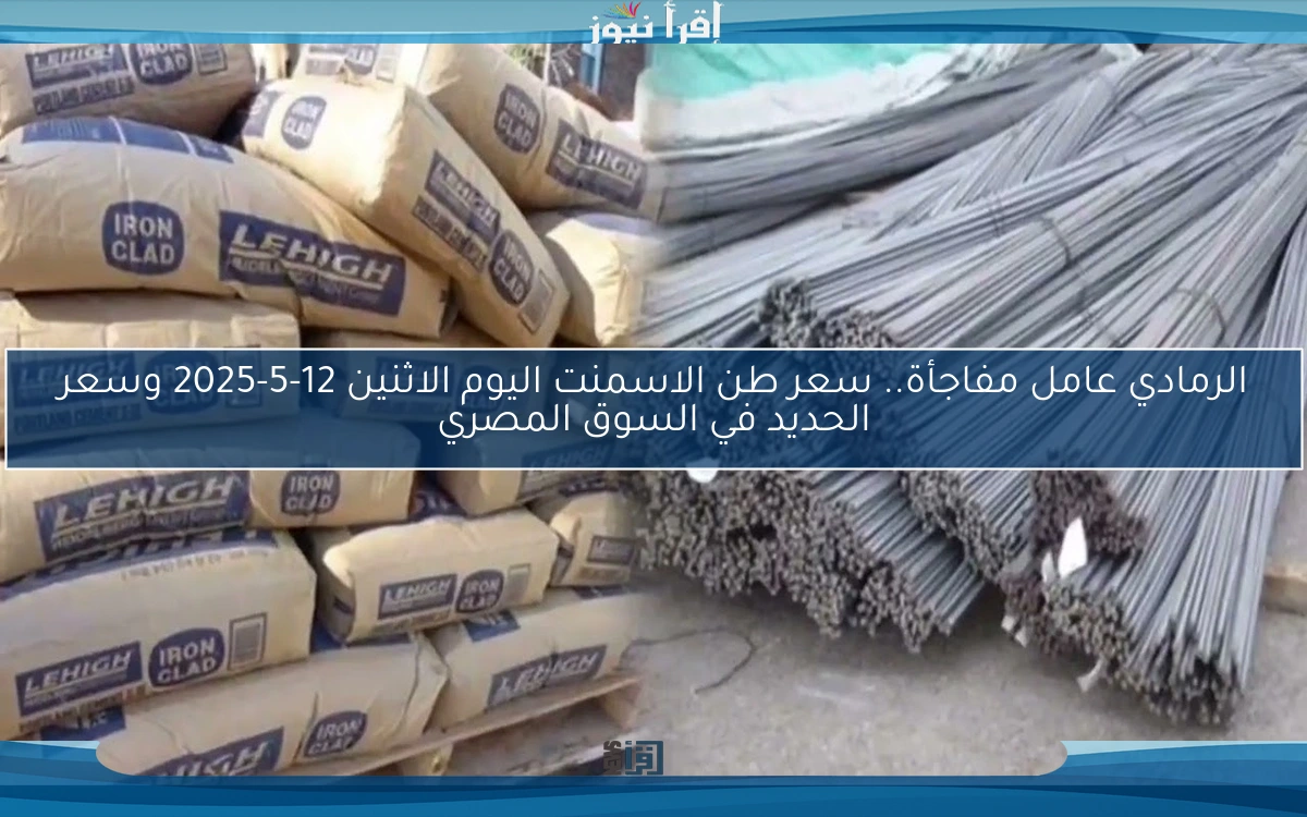 الرمادي عامل مفاجأة.. سعر طن الاسمنت اليوم الاثنين 12-5-2025 وسعر الحديد في السوق المصري
