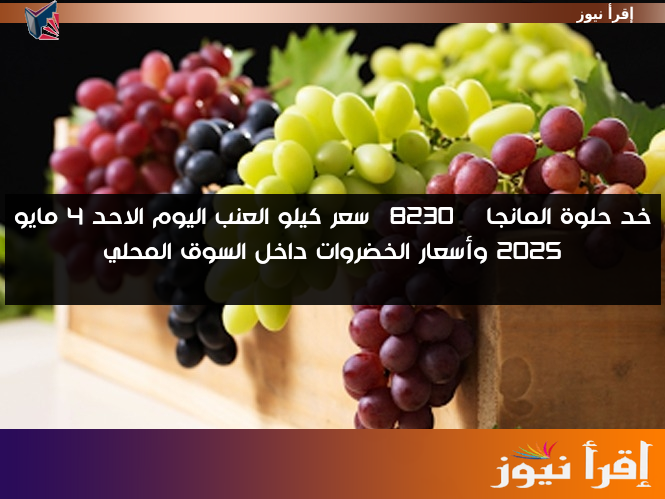 خد حلوة المانجا … سعر كيلو العنب اليوم الاحد 4 مايو 2025 وأسعار الخضروات داخل السوق المحلي