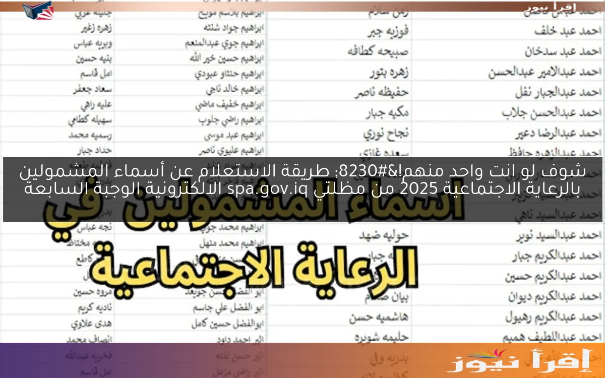 شوف لو انت واحد منهم!… طريقة الاستعلام عن أسماء المشمولين بالرعاية الاجتماعية 2025 من مظلتي spa.gov.iq الالكترونية الوجبة السابعة