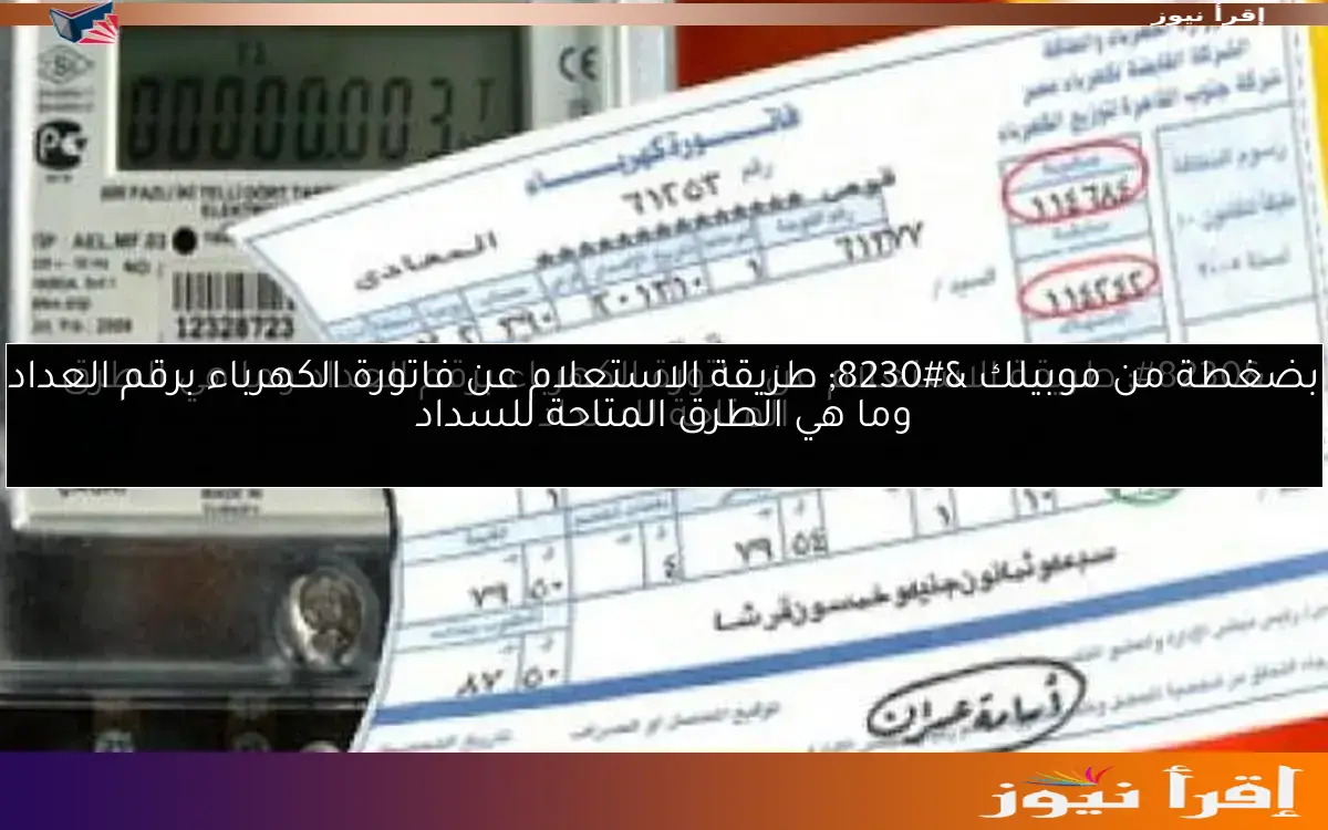 بضغطة من موبيلك … طريقة الاستعلام عن فاتورة الكهرباء برقم العداد وما هي الطرق المتاحة للسداد