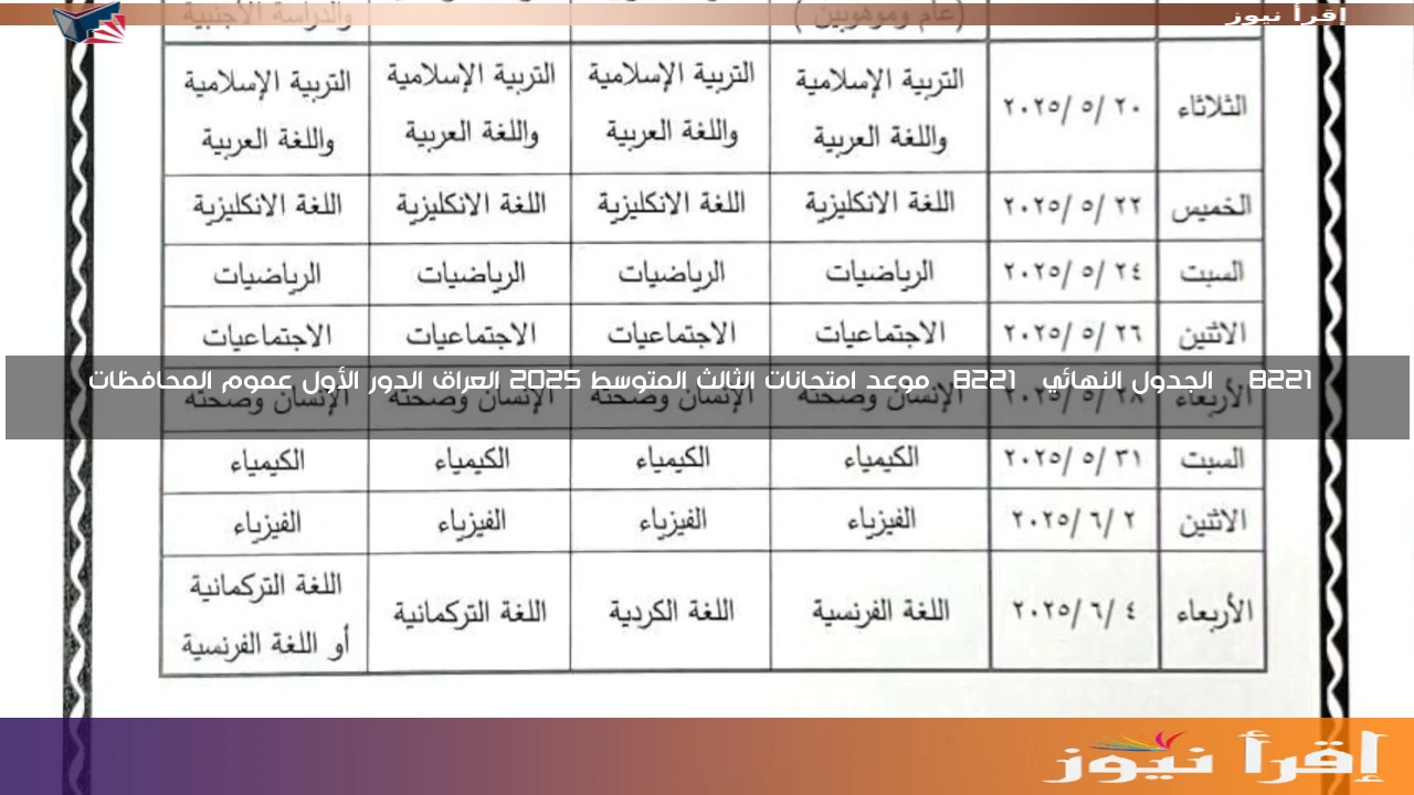 ” الجدول النهائي” موعد امتحانات الثالث المتوسط 2025 العراق الدور الأول عموم المحافظات